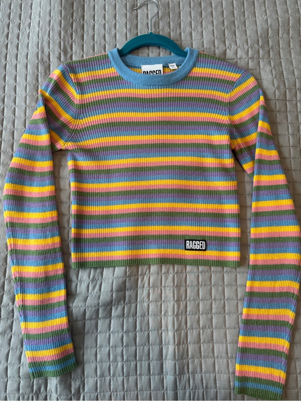Cropped Pastel Multi-Stripe Cropped Crew Sweater
